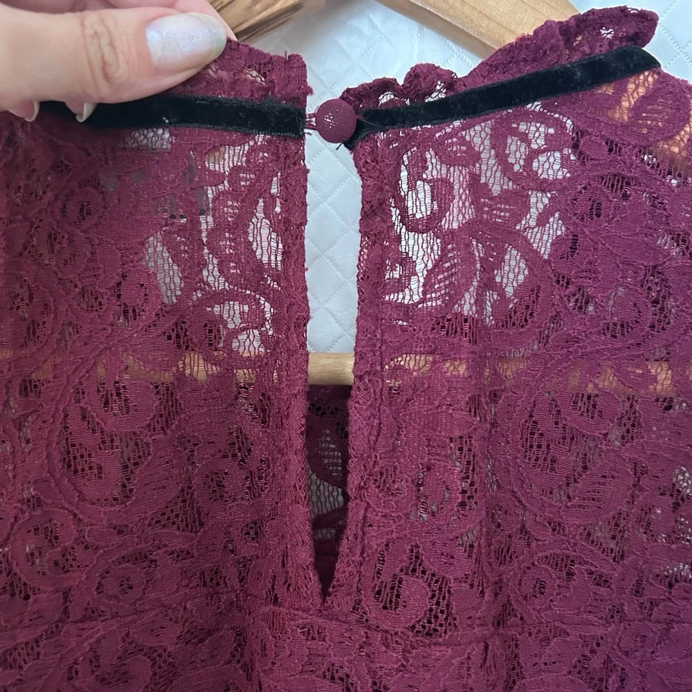 Soho Burgundy Lace Blouse with Ruffles - Picture 4 of 9